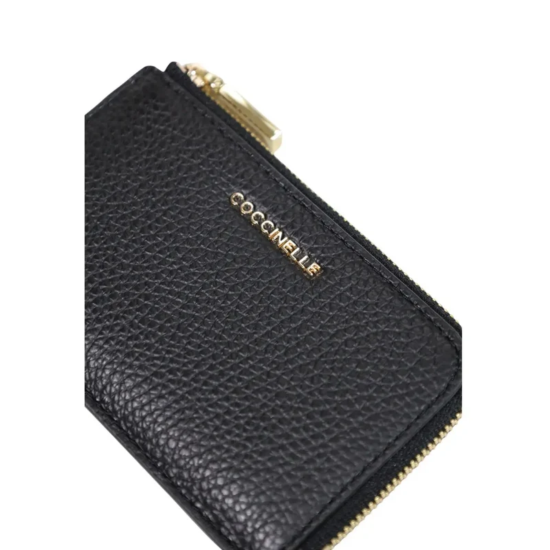 Damen-Portemonnaie aus Leder mit Reißverschluss, Kirsche, Schwarz, Größe W13 H8,5 L0