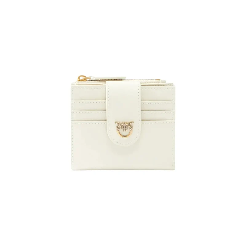 Pinko Damen-Lederbörse in Weiß mit Reißverschluss, Mehrfachfächern, W12×H10×L3