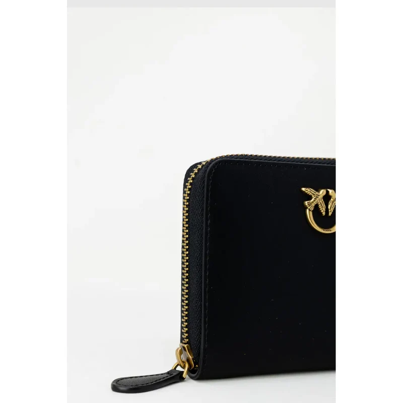 Pinko Damen Leder-Reißverschluss-Geldbörse Schwarz 10x12x2,5 cm