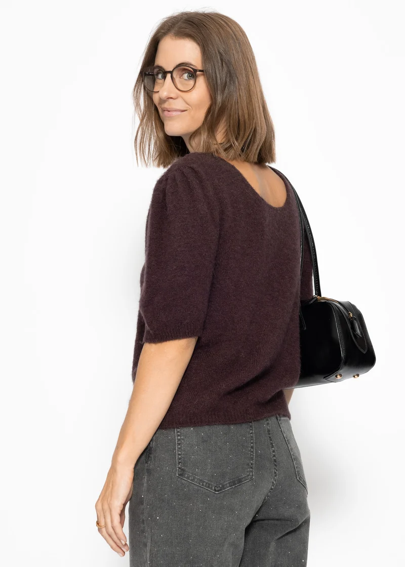 Strickoberteil mit Puffärmeln - aubergine-braun