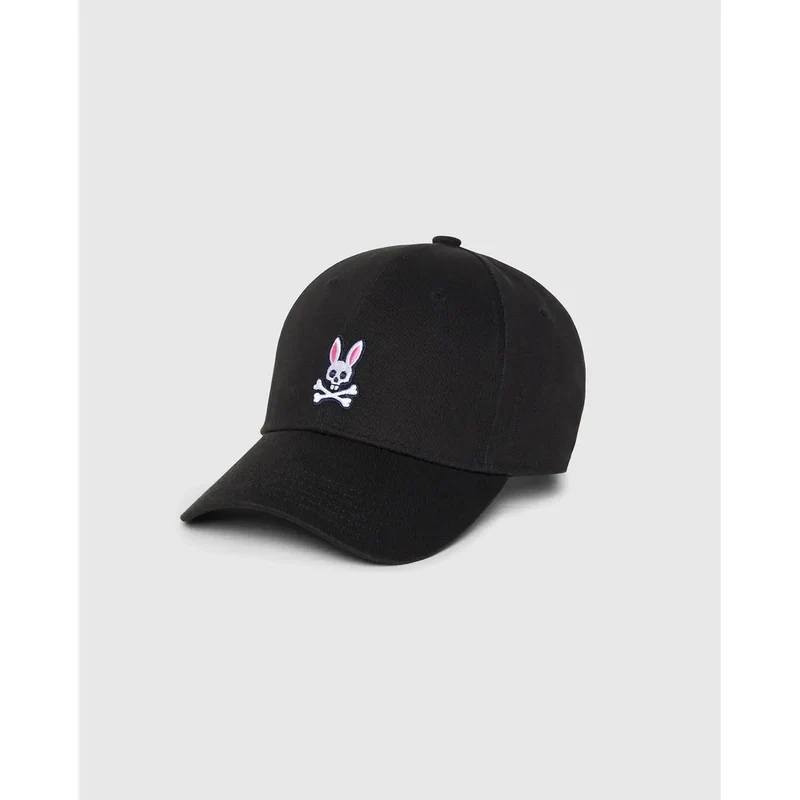 Psycho Bunny Herren Baseballkappe Schwarz aus Baumwolle, verstellbare Größe