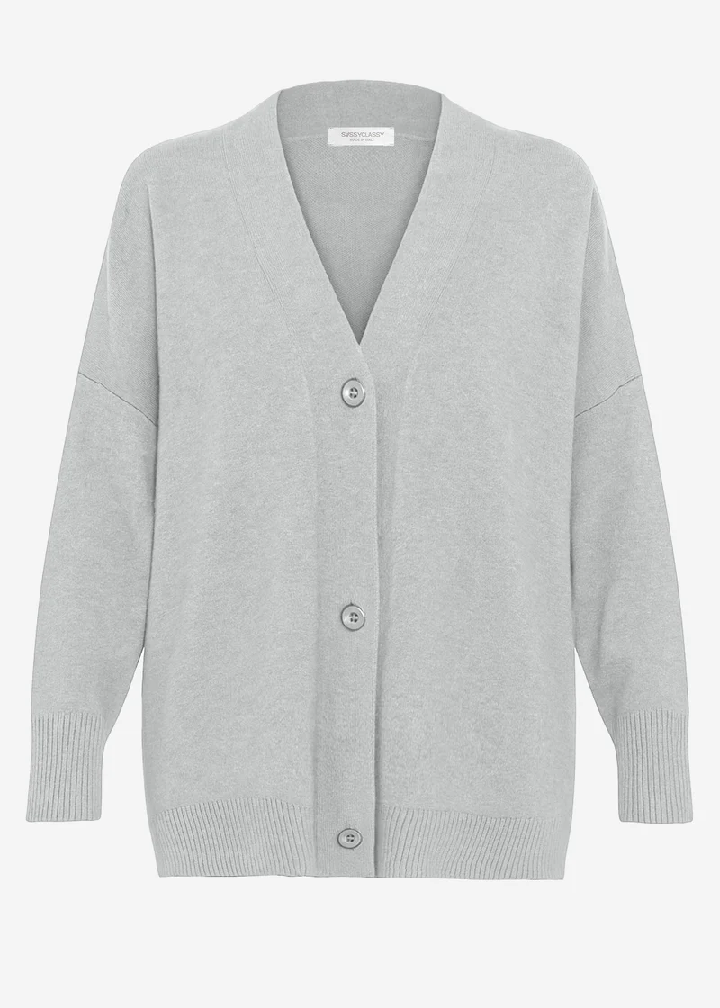 Oversized Cardigan mit V-Ausschnitt und Kaschmiranteil - grau