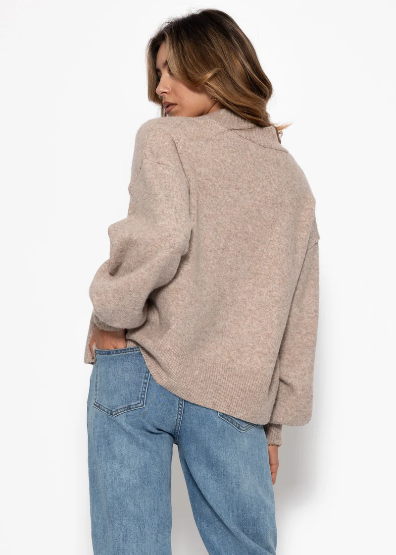 Strickjacke mit Blumenapplikation - taupe