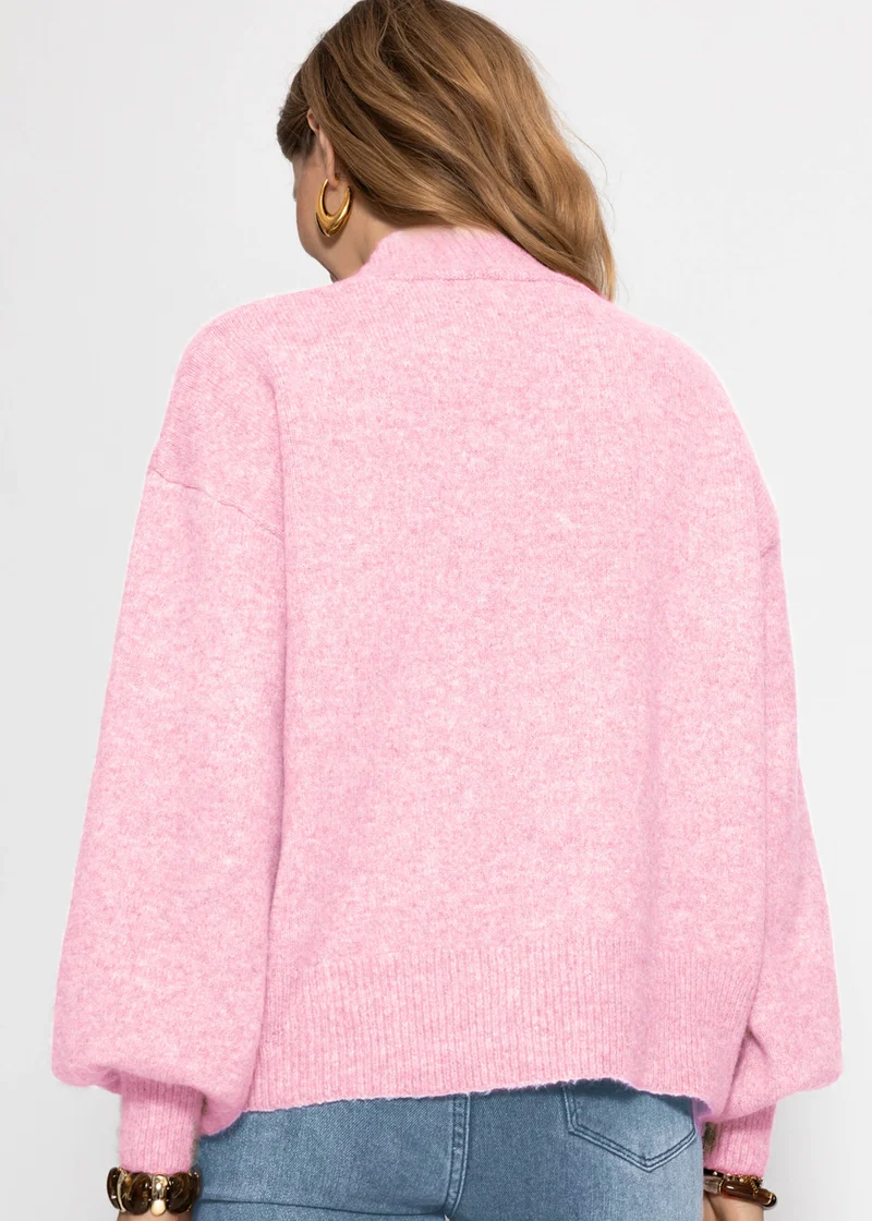 Strickjacke mit Blumenapplikation - rosa