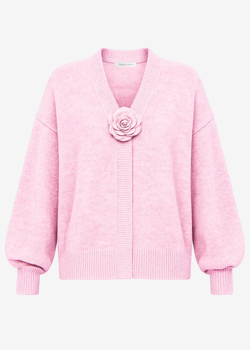 Strickjacke mit Blumenapplikation - rosa