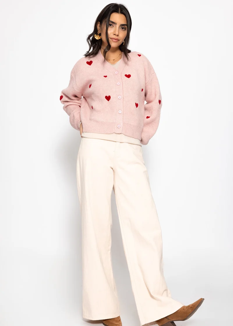 Cardigan mit roten Herzen - rosa