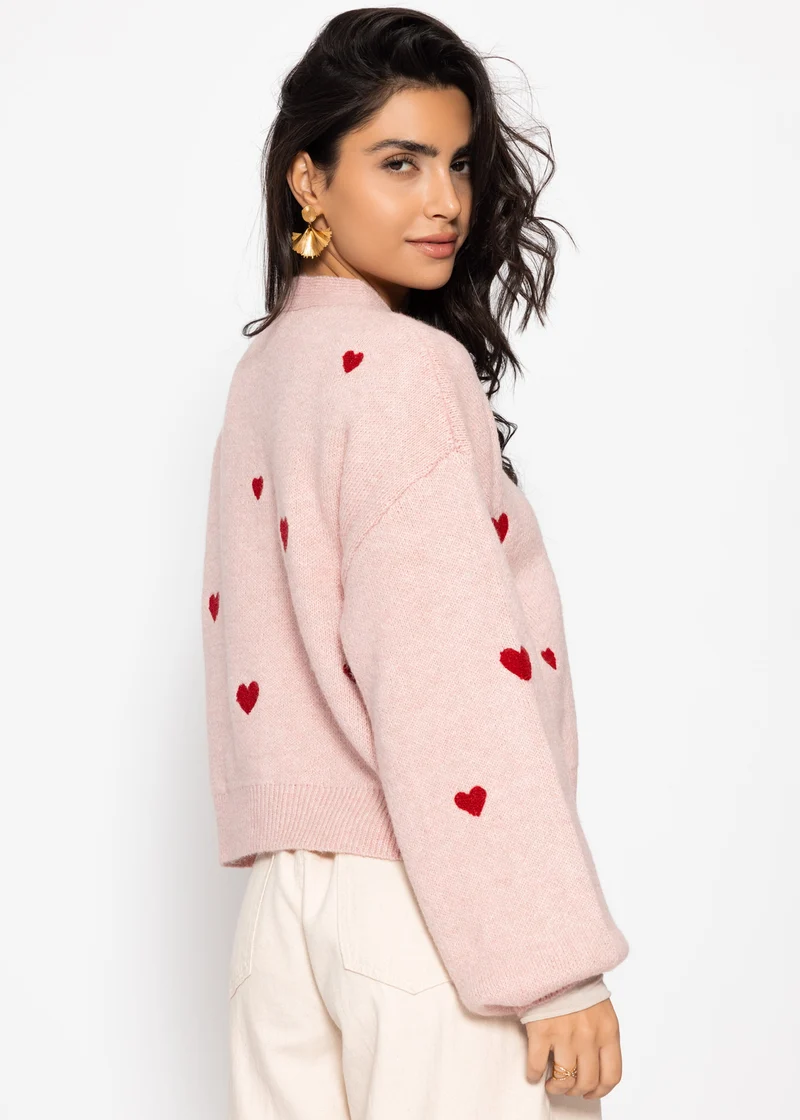 Cardigan mit roten Herzen - rosa