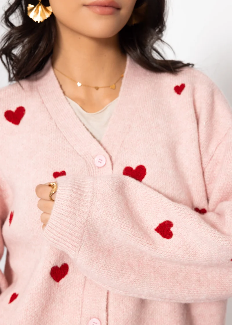 Cardigan mit roten Herzen - rosa