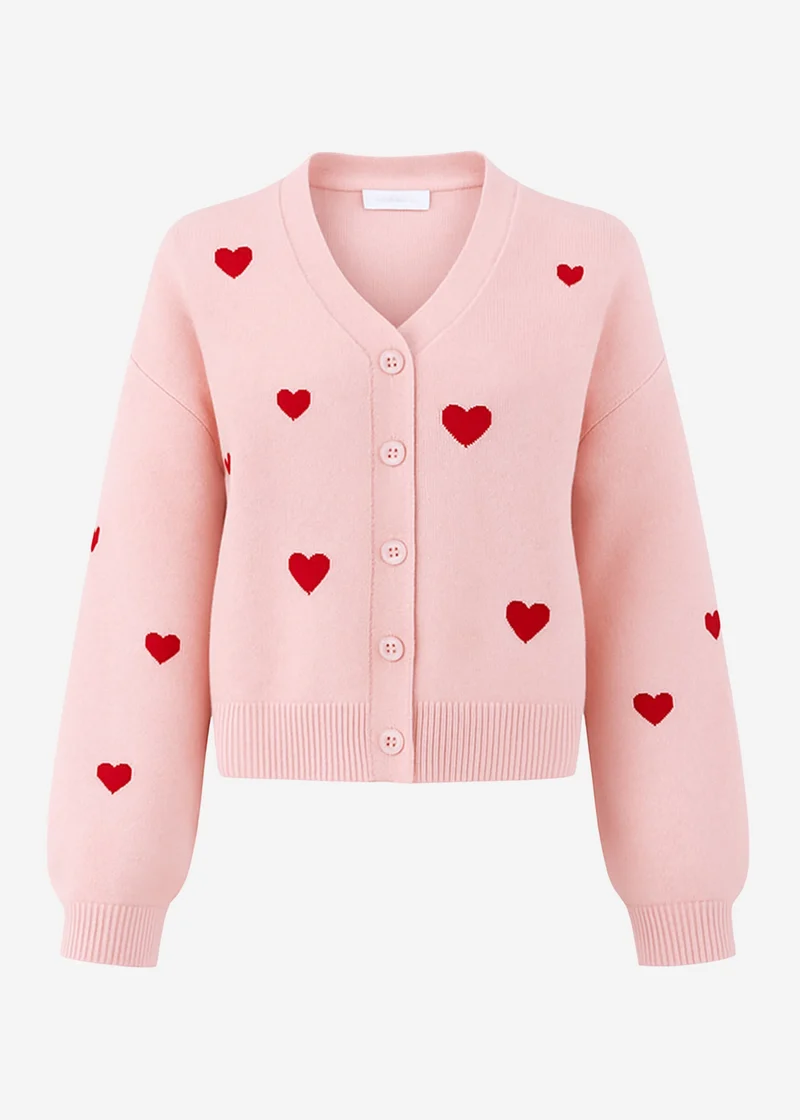 Cardigan mit roten Herzen - rosa