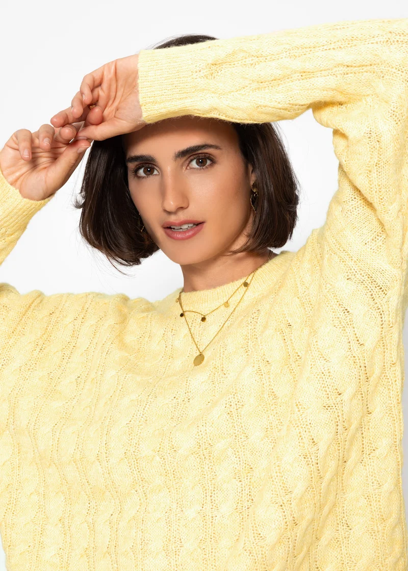Pullover mit Zopfmuster - gelb