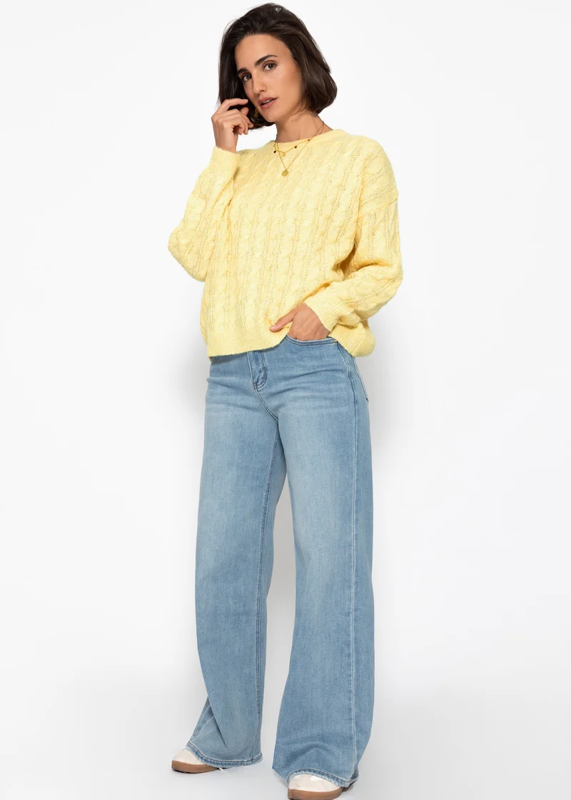 Pullover mit Zopfmuster - gelb