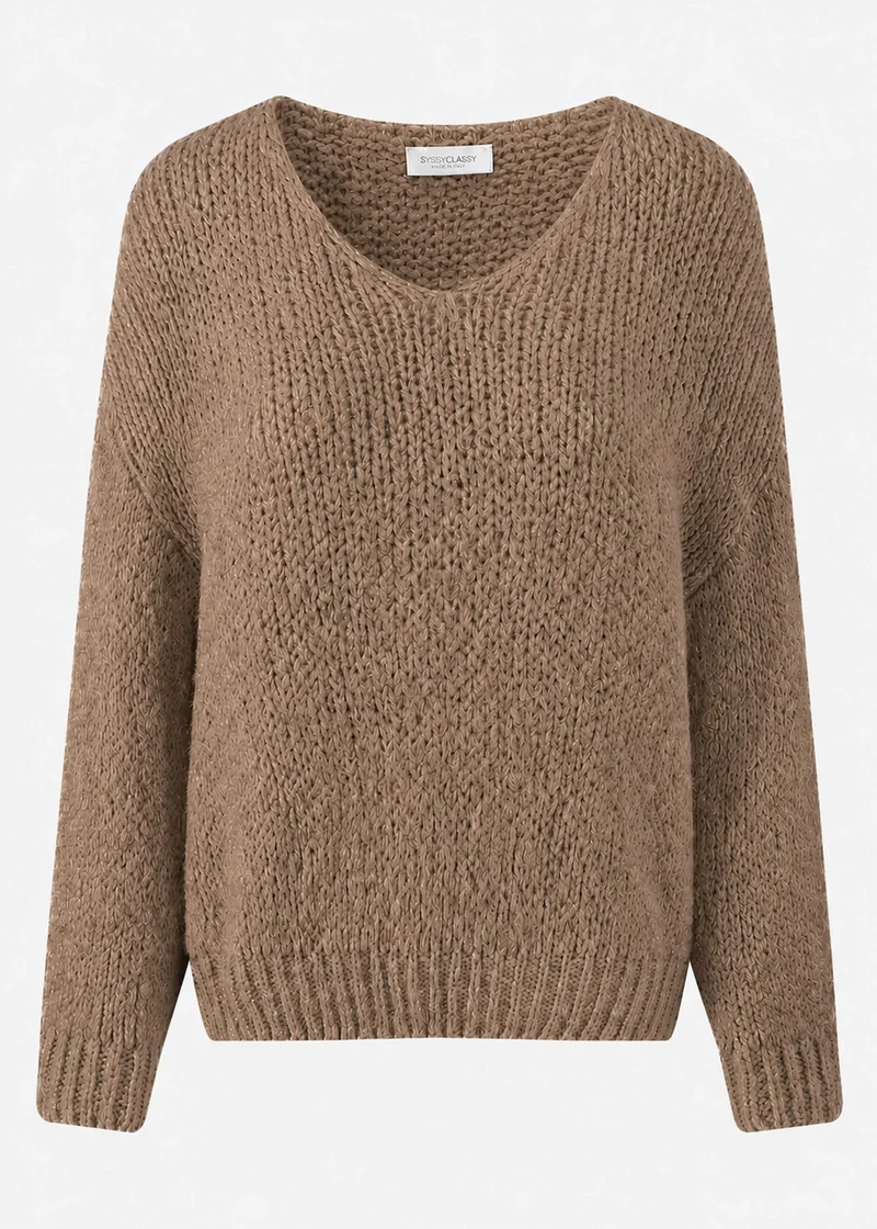 Oversize Pullover mit V-Ausschnitt - hellbraun