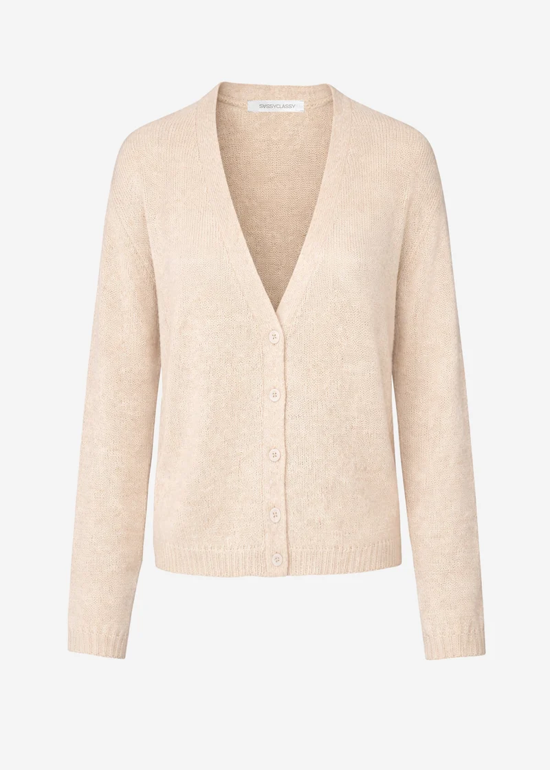 Feinstrick Cardigan mit V-Ausschnitt - beige