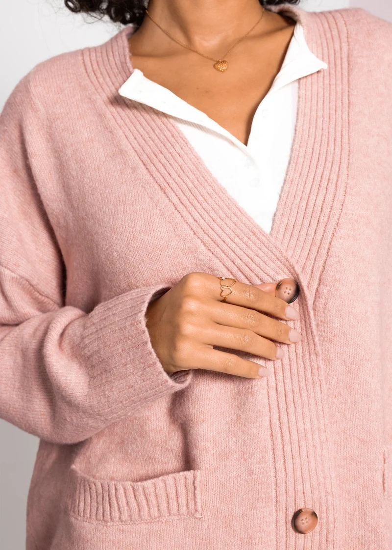 Oversize Cardigan mit Taschen - puderrosa