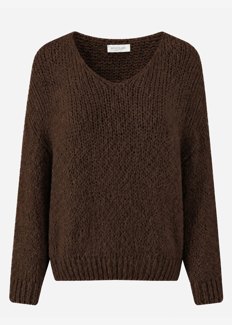 Oversize Pullover mit V-Ausschnitt - braun