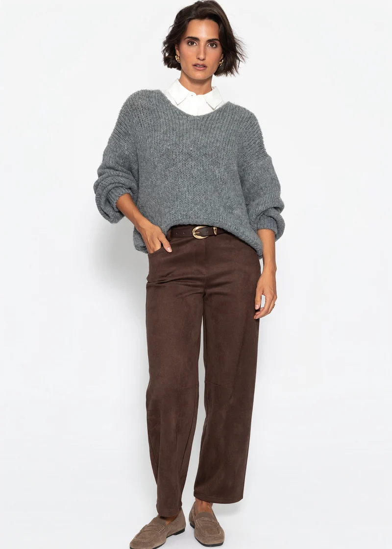 Oversize Pullover mit V-Ausschnitt - dunkelgrau