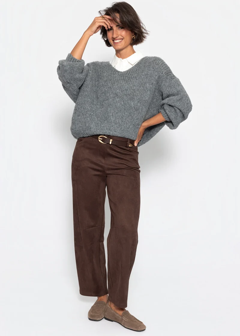 Oversize Pullover mit V-Ausschnitt - dunkelgrau