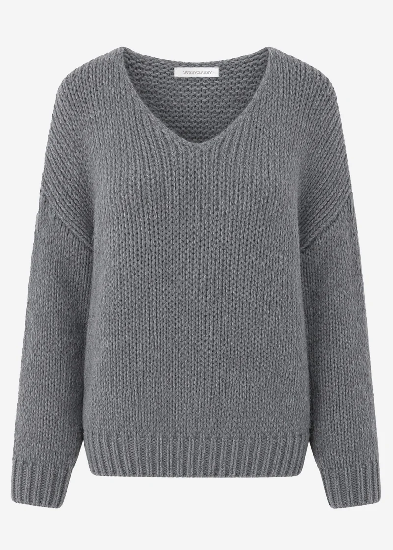 Oversize Pullover mit V-Ausschnitt - dunkelgrau
