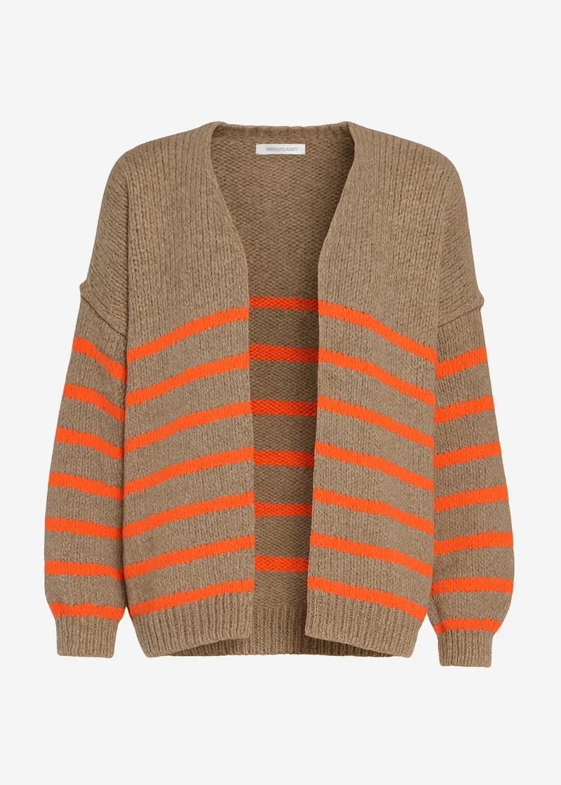 Gestreifter Cardigan mit Außennähten - beige
