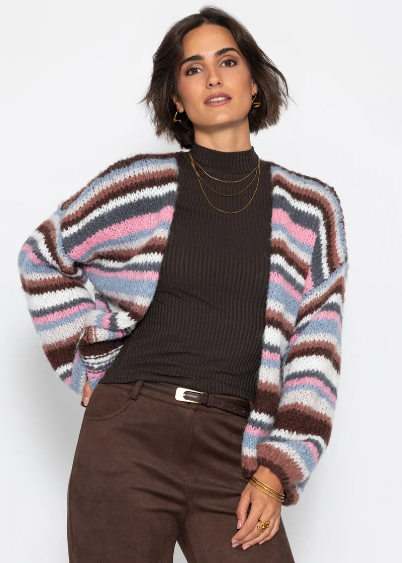 Gestreifter, mehrfarbiger Cardigan - blau-rosa