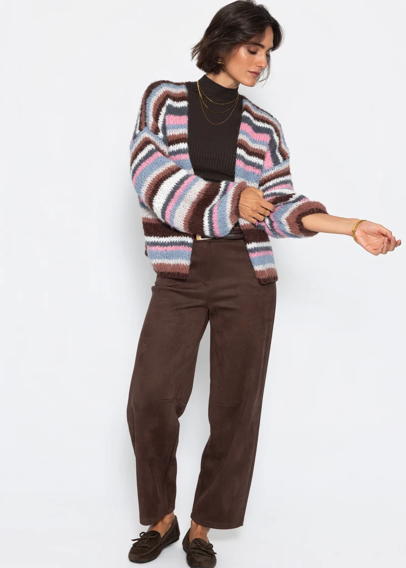 Gestreifter, mehrfarbiger Cardigan - blau-rosa