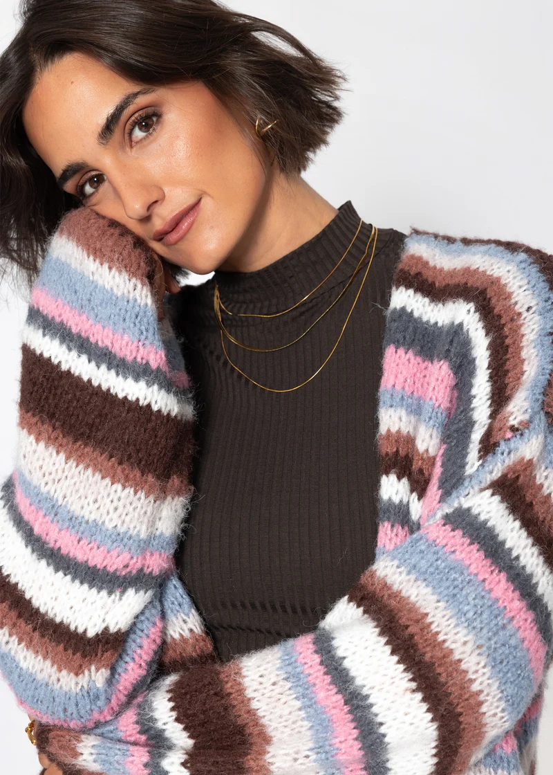 Gestreifter, mehrfarbiger Cardigan - blau-rosa