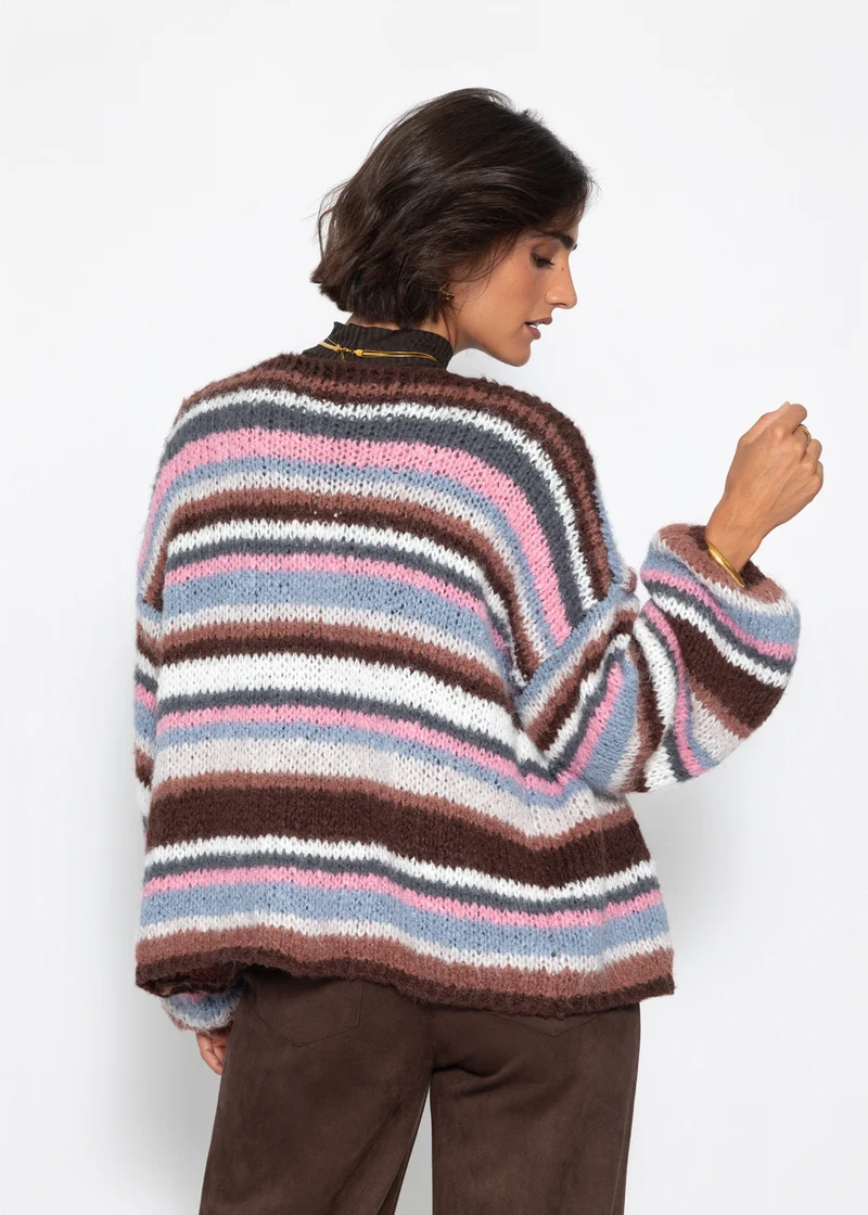 Gestreifter, mehrfarbiger Cardigan - blau-rosa