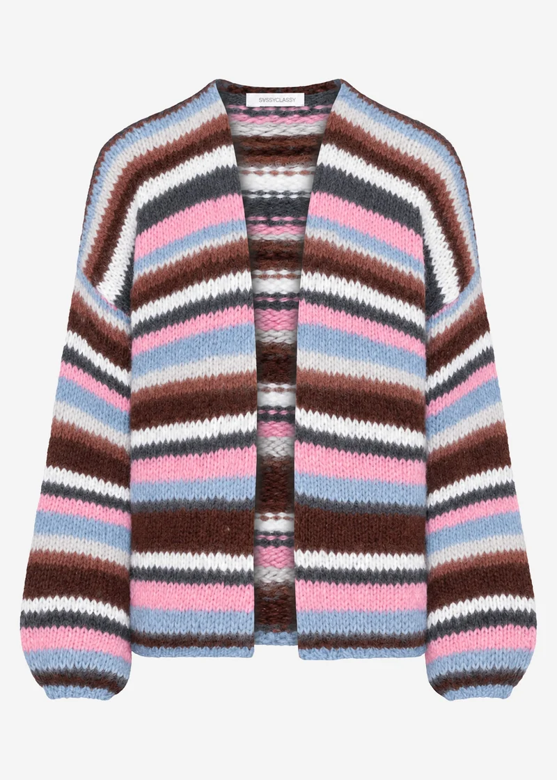 Gestreifter, mehrfarbiger Cardigan - blau-rosa