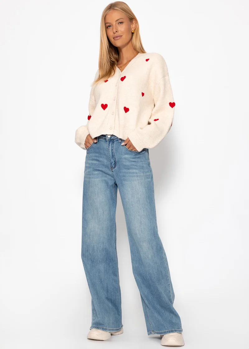 Cardigan mit roten Herzen - offwhite