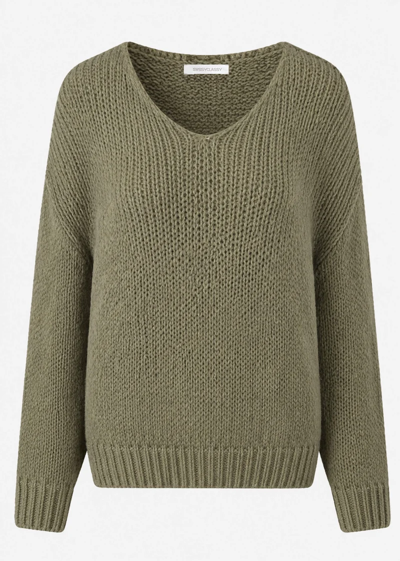 Oversize Pullover mit V-Ausschnitt - khaki