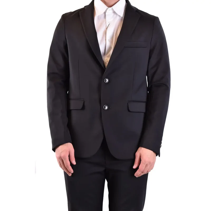 Rrd Herrenblazer Schwarz Lang Wollstoff Tief angesetzter V-Ausschnitt V29819