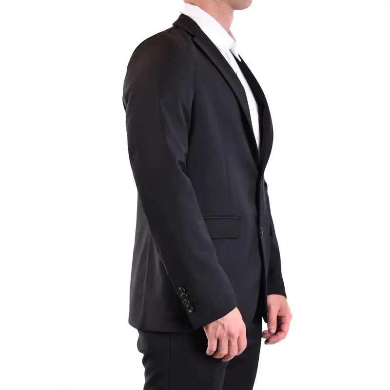 Rrd Herrenblazer Schwarz Lang Wollstoff Tief angesetzter V-Ausschnitt V29819