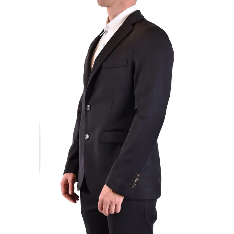 Rrd Herrenblazer Schwarz Lang Wollstoff Tief angesetzter V-Ausschnitt V29819