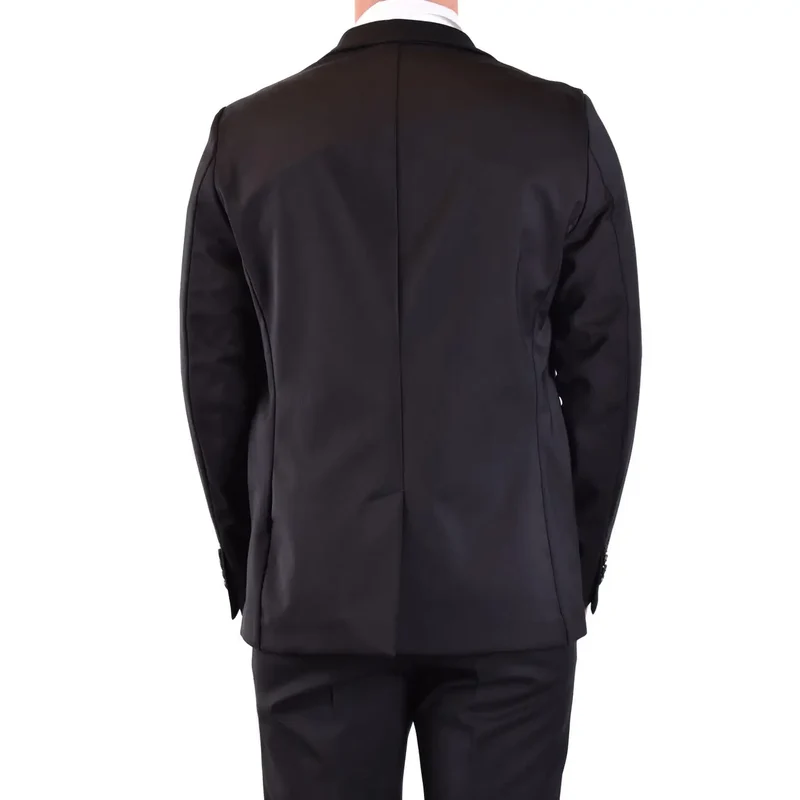 Rrd Herrenblazer Schwarz Lang Wollstoff Tief angesetzter V-Ausschnitt V29819