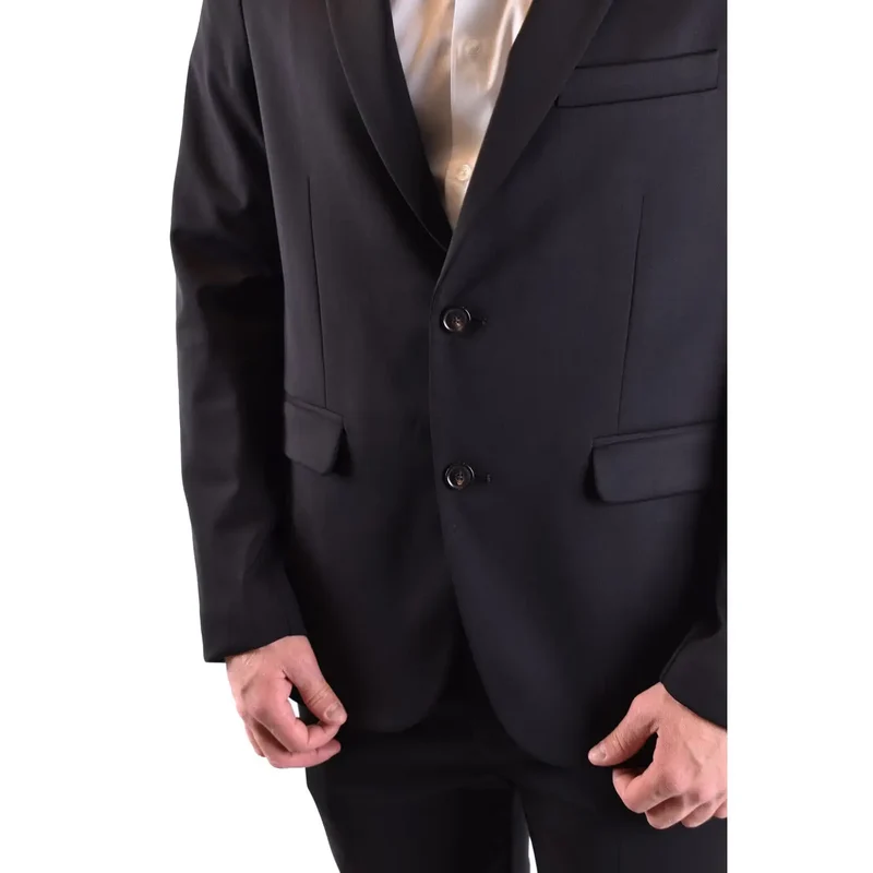 Rrd Herrenblazer Schwarz Lang Wollstoff Tief angesetzter V-Ausschnitt V29819