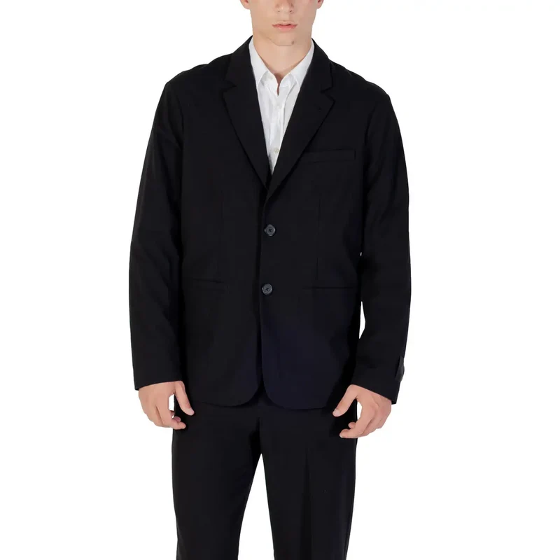 Armani Exchange Herren-Schwarzer Woll-Mix-Langblazer XM000345