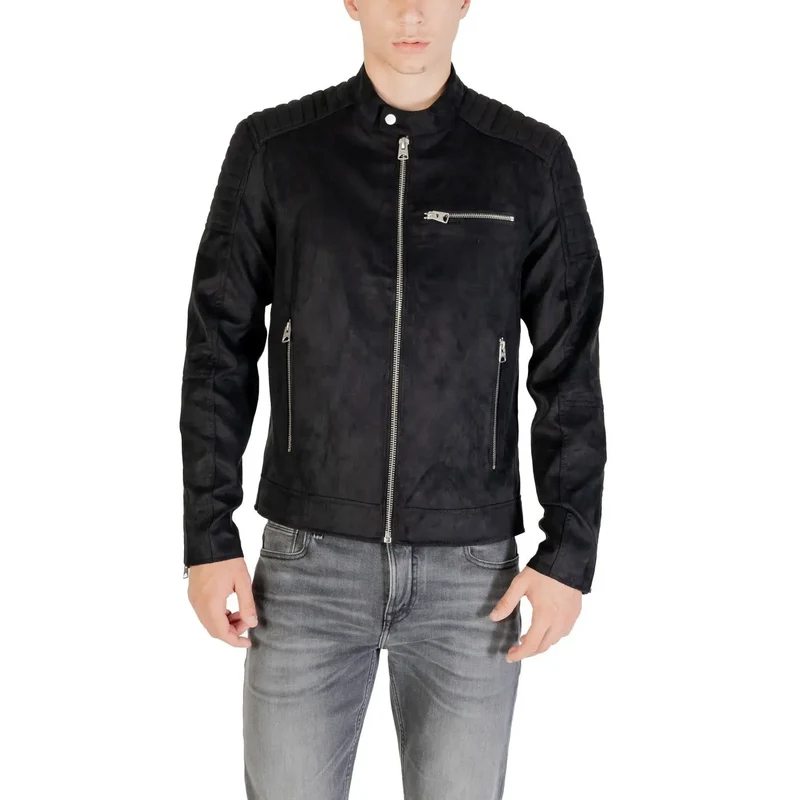Only & Sons Herrenblazer aus Kunstleder mit Mandarin-Kragen, Schwarz