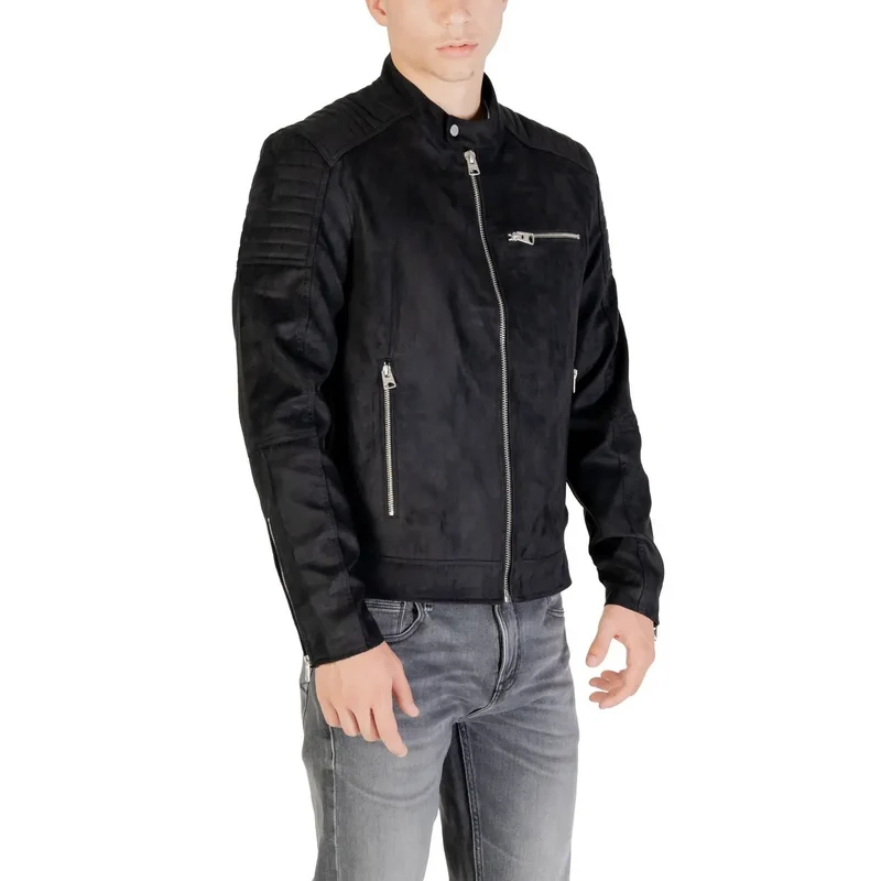 Only & Sons Herrenblazer aus Kunstleder mit Mandarin-Kragen, Schwarz