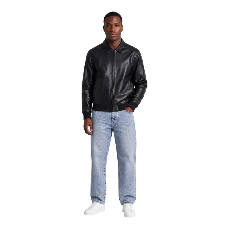 Calvin Klein Jeans Herren schwarzer Stehkragen-Blazer mit Reißverschluss aus Polyester, Größe L