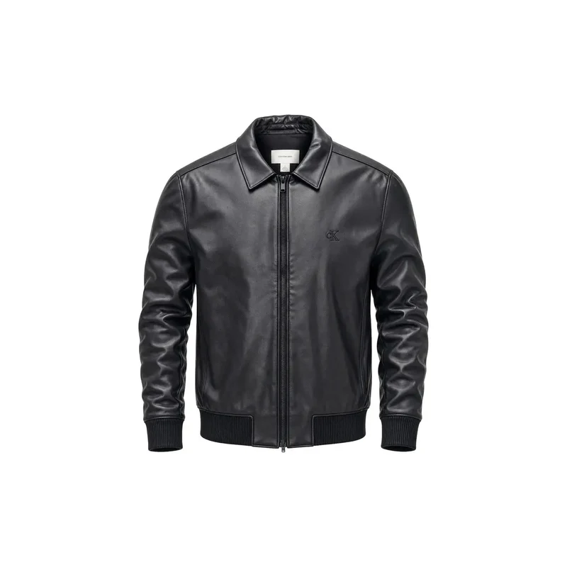 Calvin Klein Jeans Herren schwarzer Stehkragen-Blazer mit Reißverschluss aus Polyester, Größe L