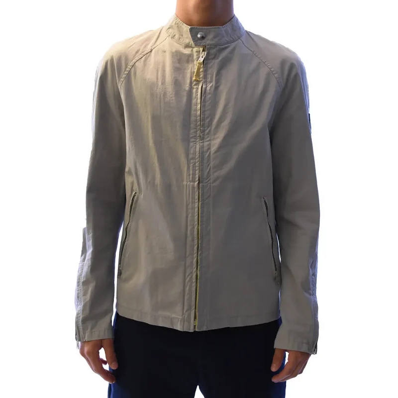 Belstaff Herrenblazer aus grauem Baumwollstoff mit Reißverschluss und Rollkragen