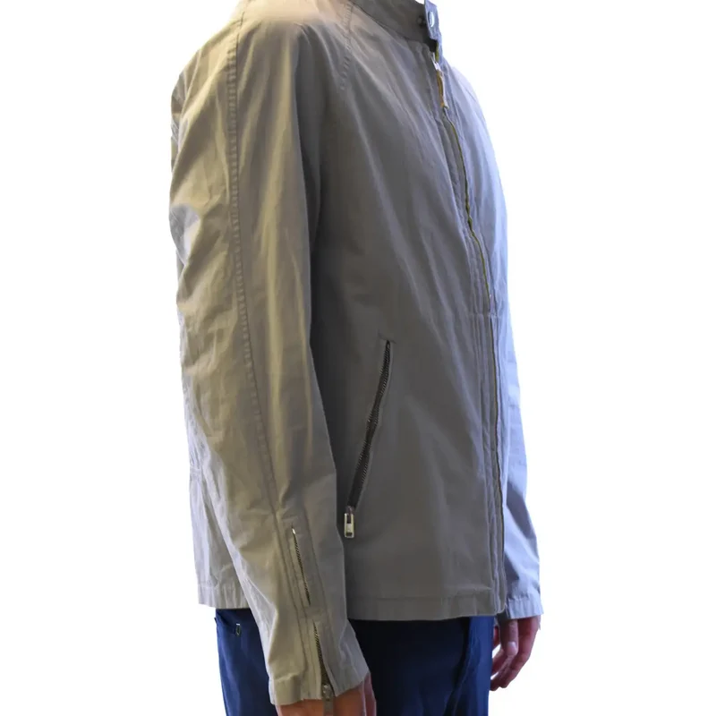 Belstaff Herrenblazer aus grauem Baumwollstoff mit Reißverschluss und Rollkragen