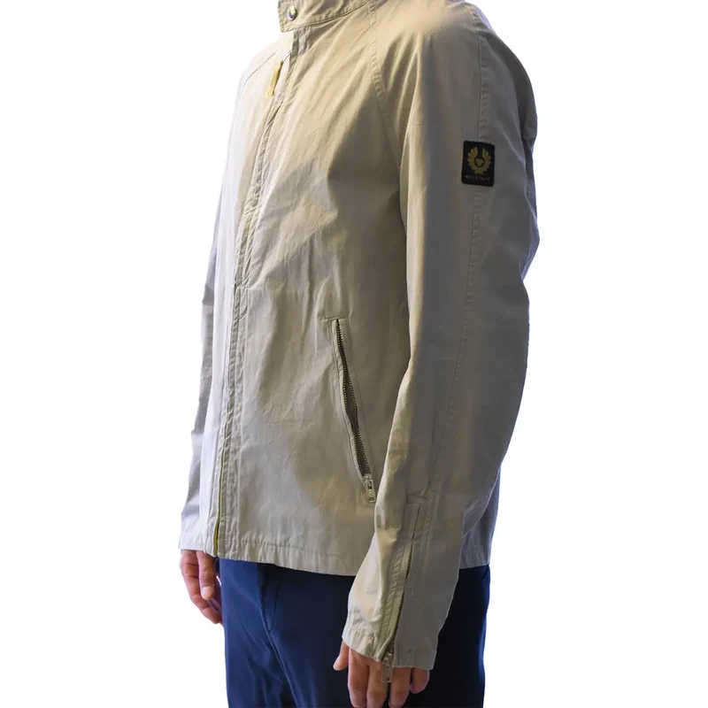 Belstaff Herrenblazer aus grauem Baumwollstoff mit Reißverschluss und Rollkragen