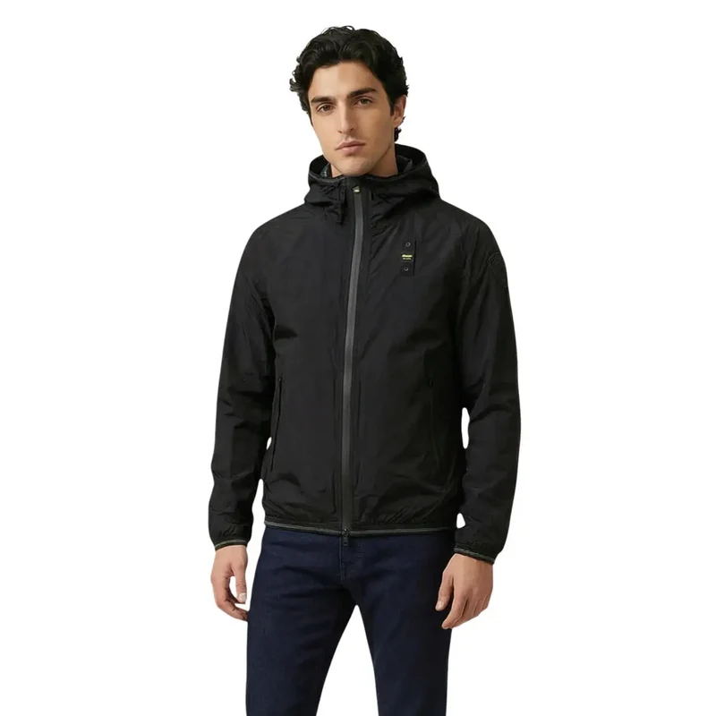 Blauer Herren-Kapuzenblazer aus Polyamid in Schwarz 26SBLUC11018