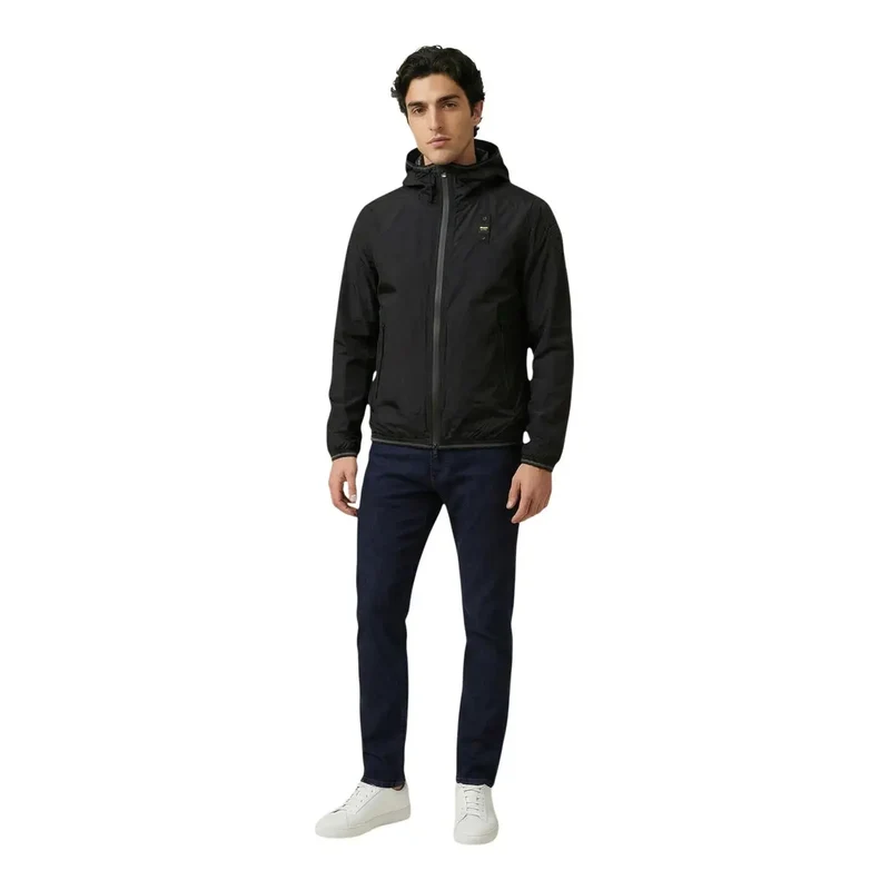 Blauer Herren-Kapuzenblazer aus Polyamid in Schwarz 26SBLUC11018