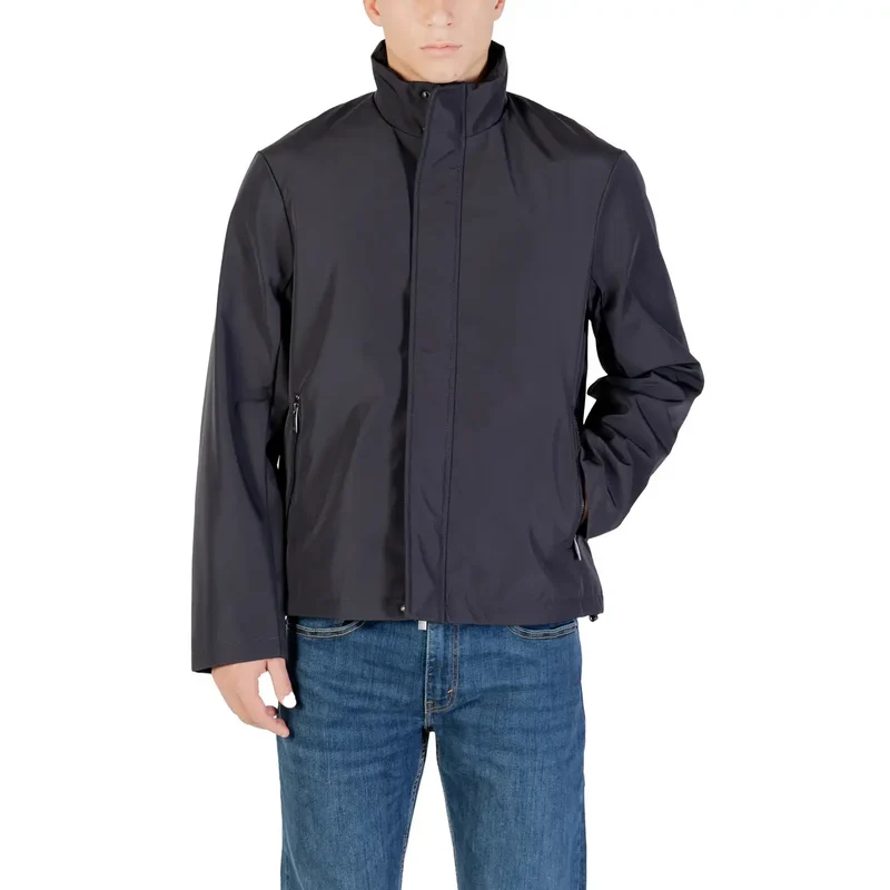 Armani Exchange Herrenblazer mit blauem Reißverschluss aus Polyester, Rollkragen