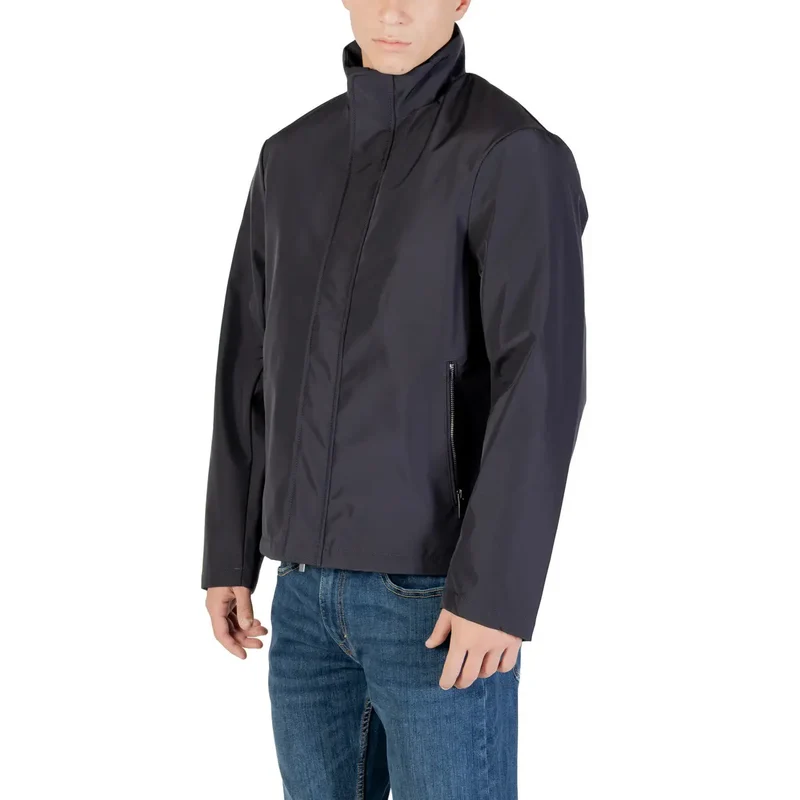 Armani Exchange Herrenblazer mit blauem Reißverschluss aus Polyester, Rollkragen