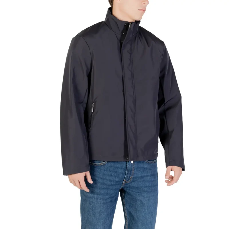 Armani Exchange Herrenblazer mit blauem Reißverschluss aus Polyester, Rollkragen