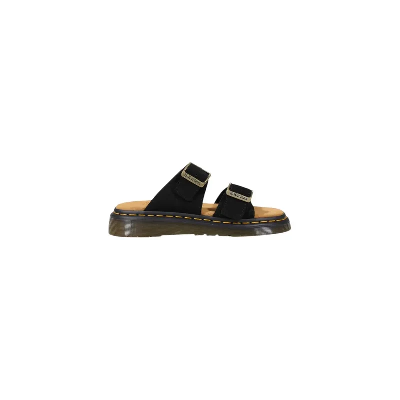 Herren-Lederhausschuhe von Dr. Martens, schwarz, mit Schnalle, offenem Zehenbereich
