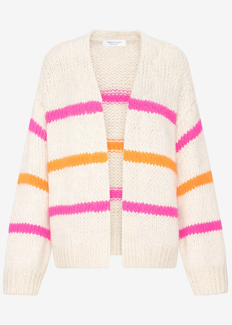 Oversize Cardigan mit pink und orange Streifen - offwhite